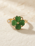Bague trèfle vert et doré anti-stress ajustable et pivotante