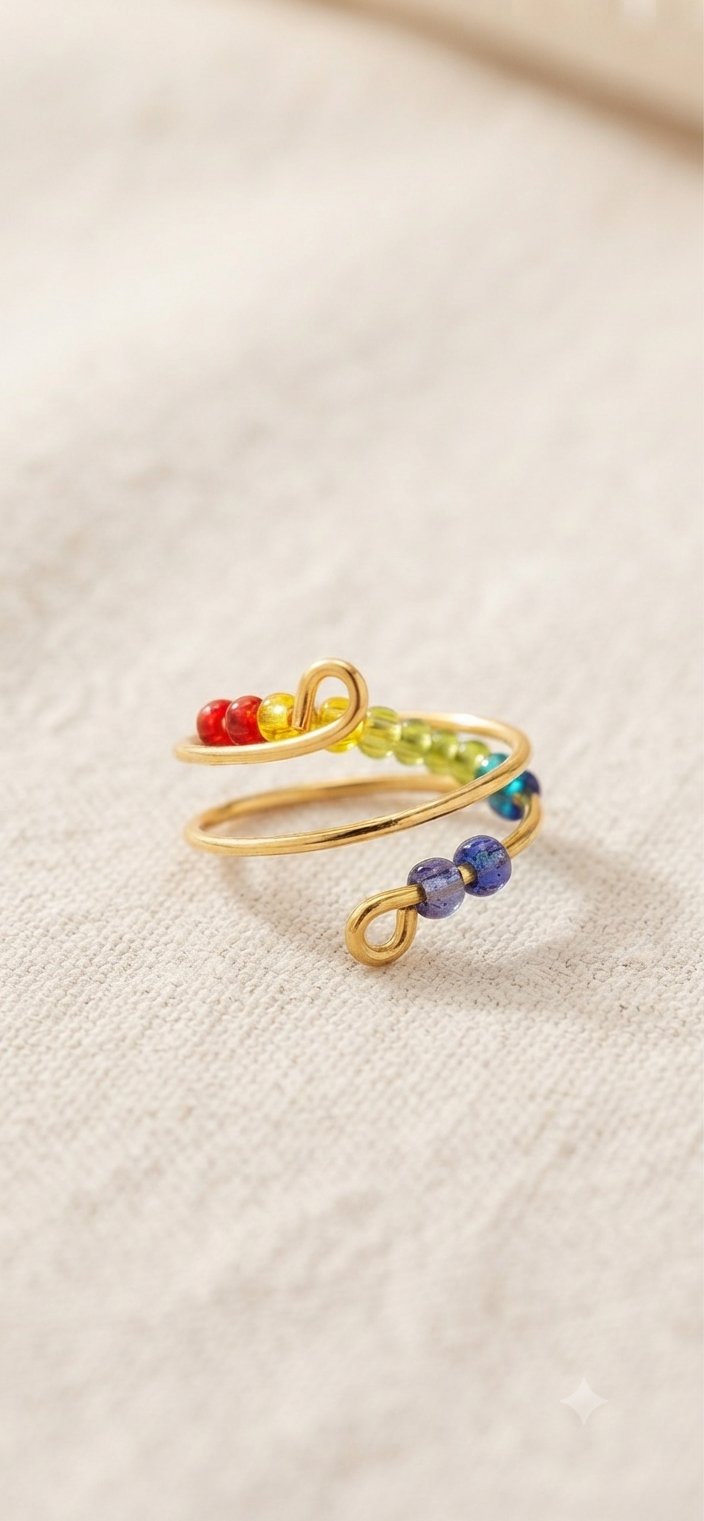 Bague anti-stress à perles mobiles colorées