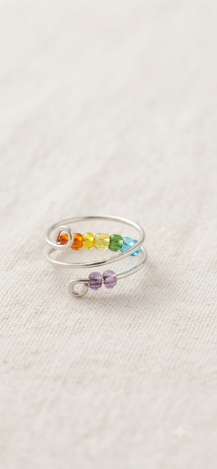 Bague anti-stress à perles mobiles colorées