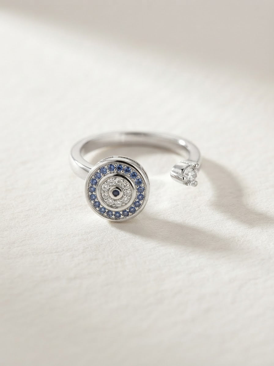 Bague ronde bleue anti-stress ajustable et pivotante
