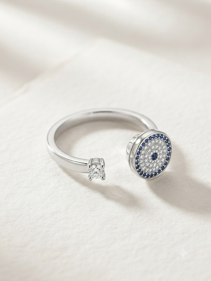 Bague ronde bleue anti-stress ajustable et pivotante