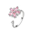 Bague fleur rose pivotante anti-stress ajustable argentée – Discrète & apaisante