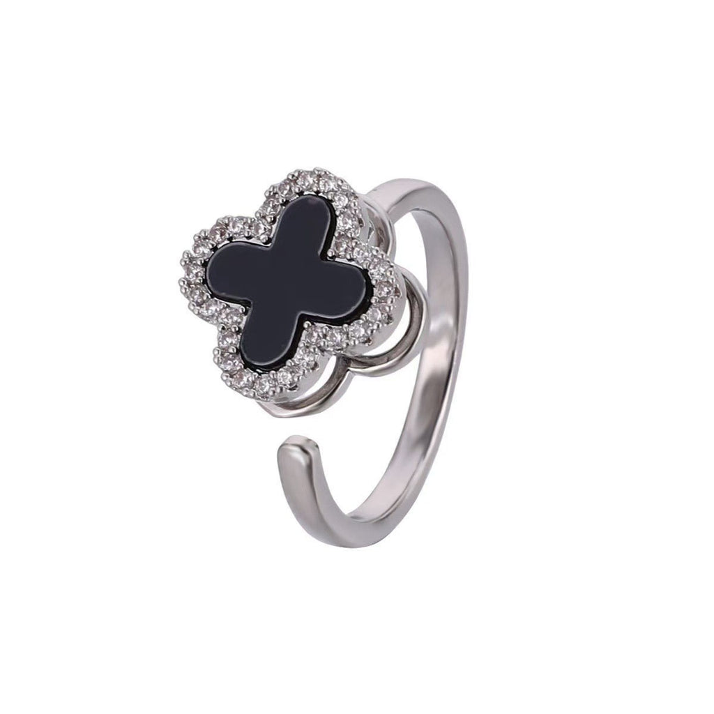Bague noir et strass pivotante argenté anti-stress ajustable – Discrète & apaisante