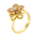 Bague fleur strass rose dorée anti-stress ajustable