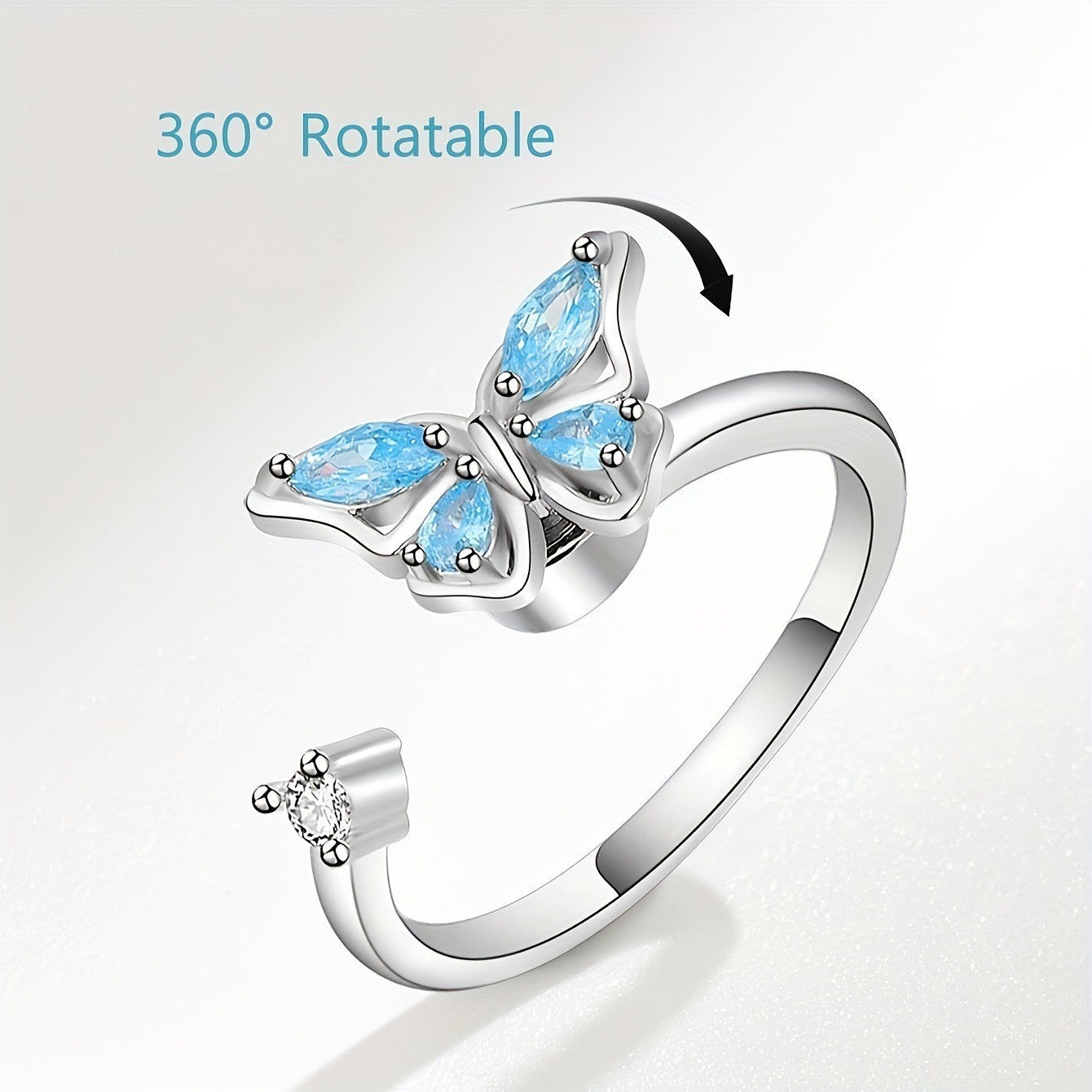 Bague papillon bleu pivotante anti-stress ajustable – Discrète &amp; apaisante