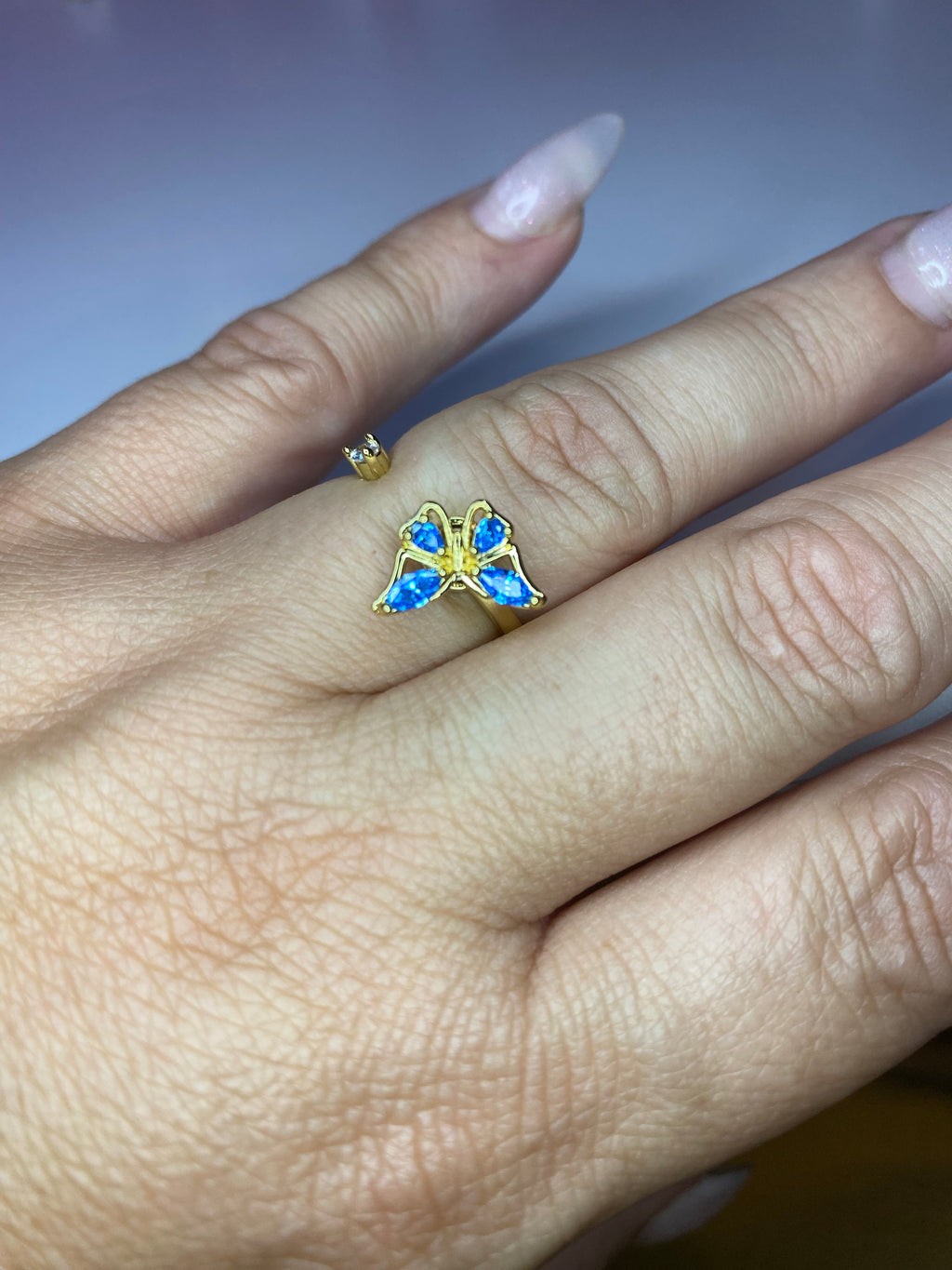 Bague papillon bleu pivotante anti-stress ajustable – Discrète &amp; apaisante