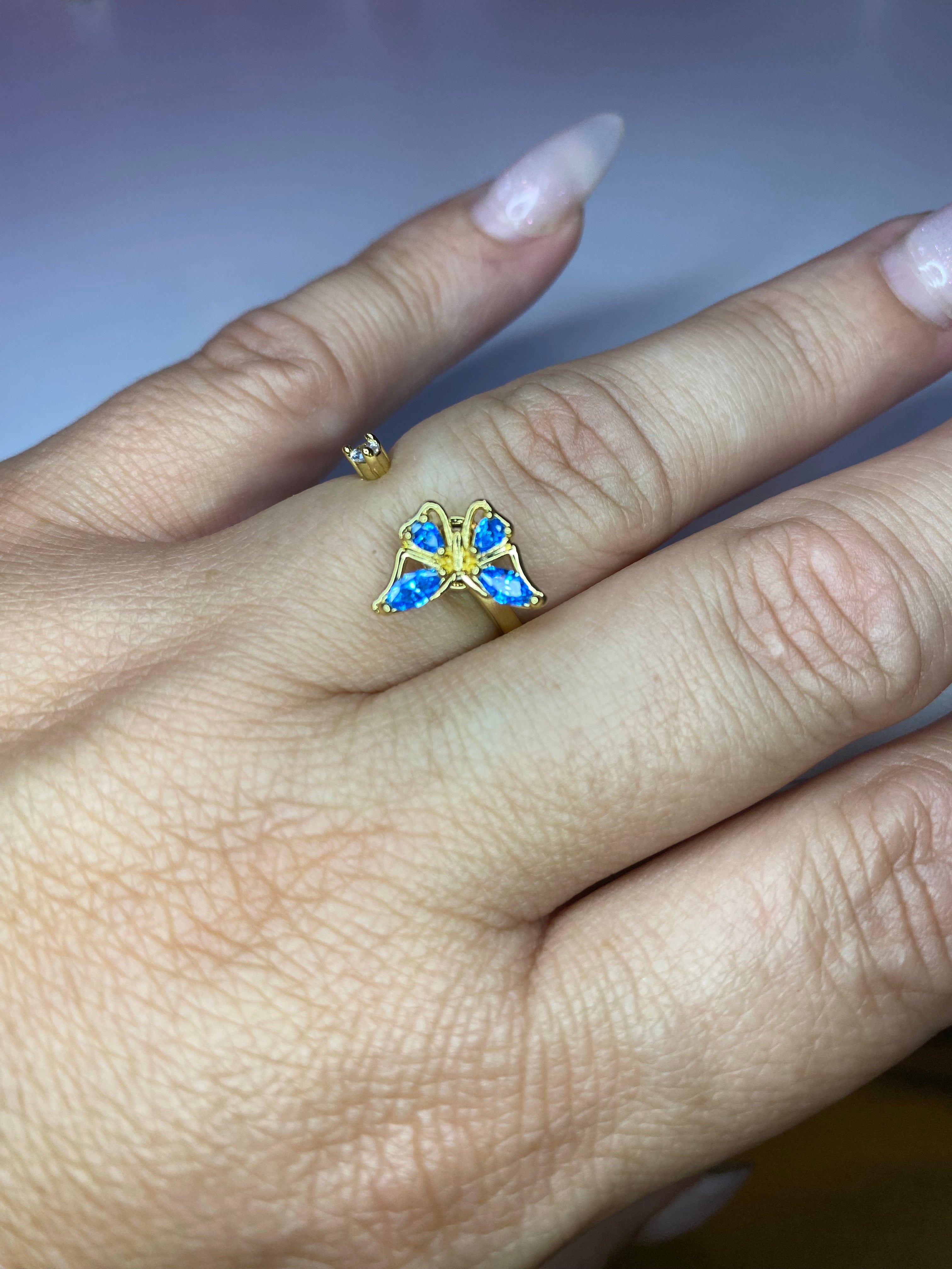 Bague papillon bleu pivotante anti-stress ajustable – Discrète &amp; apaisante