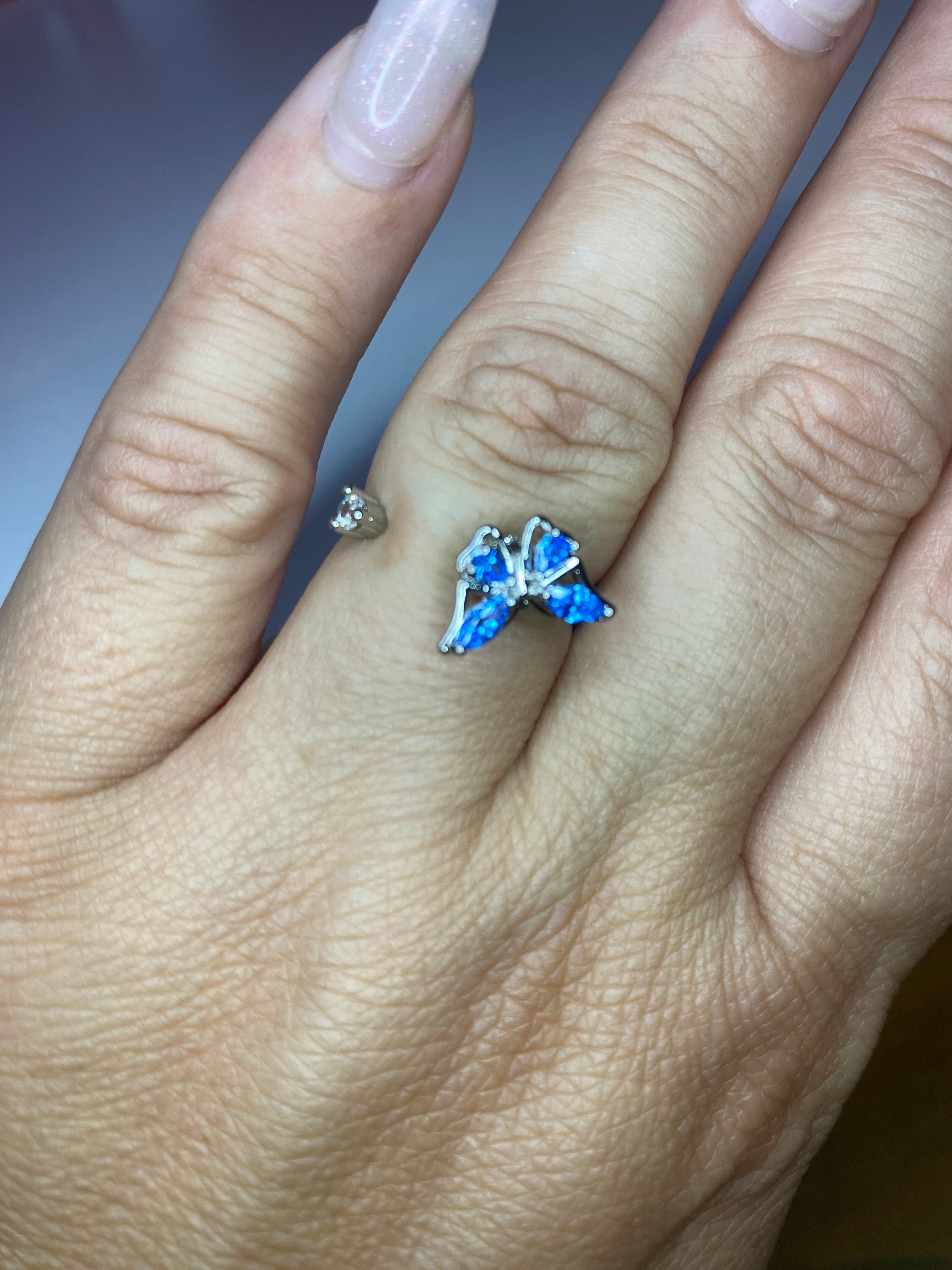 Bague papillon bleu pivotante anti-stress ajustable – Discrète &amp; apaisante