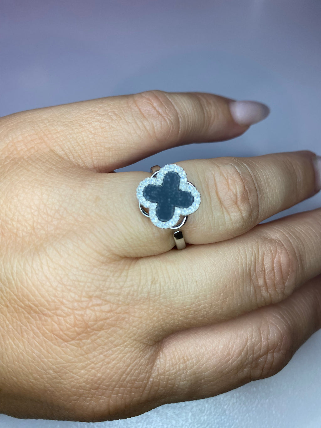 Bague noir et strass pivotante argenté anti-stress ajustable – Discrète & apaisante