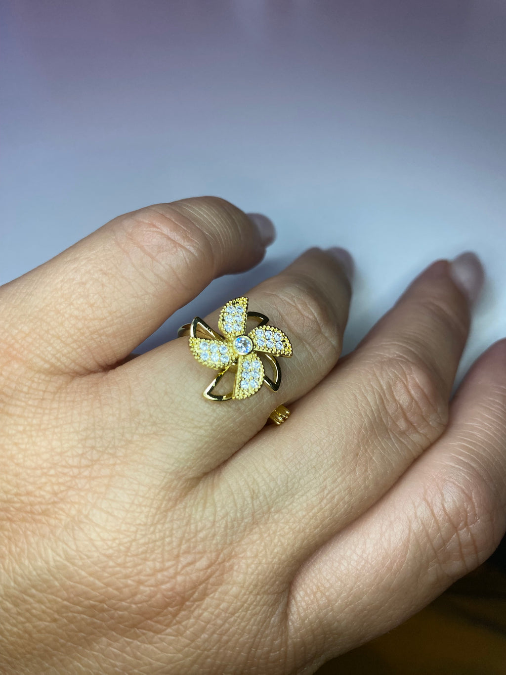 Bague moulin pivotant dorée anti-stress ajustable