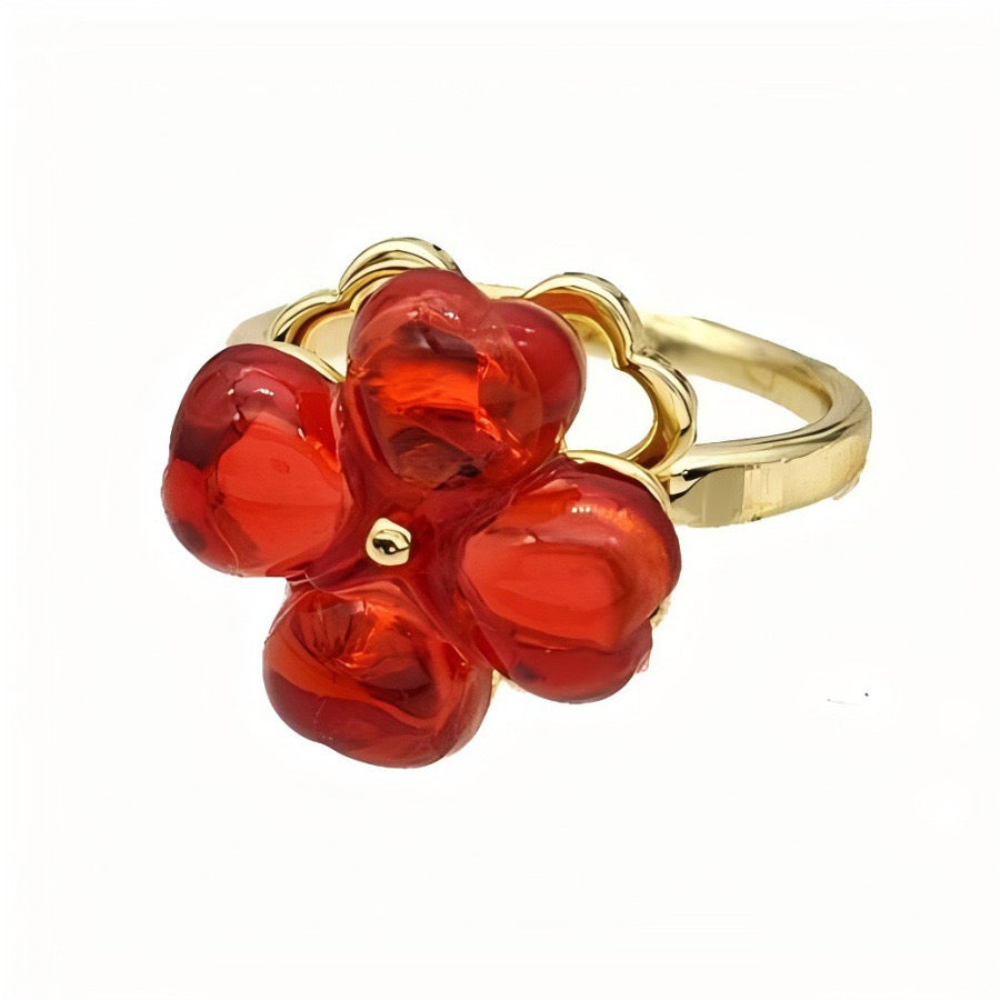 Bague trèfle rouge pivotant anti-stress ajustable