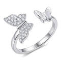 Bague papillon strass pivotant argentée anti-stress ajustable