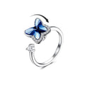 Bague papillon bleu et stress pivotant argentée anti-stress ajustable
