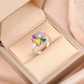 Bague fleur multicolore pivotante anti-stress ajustable