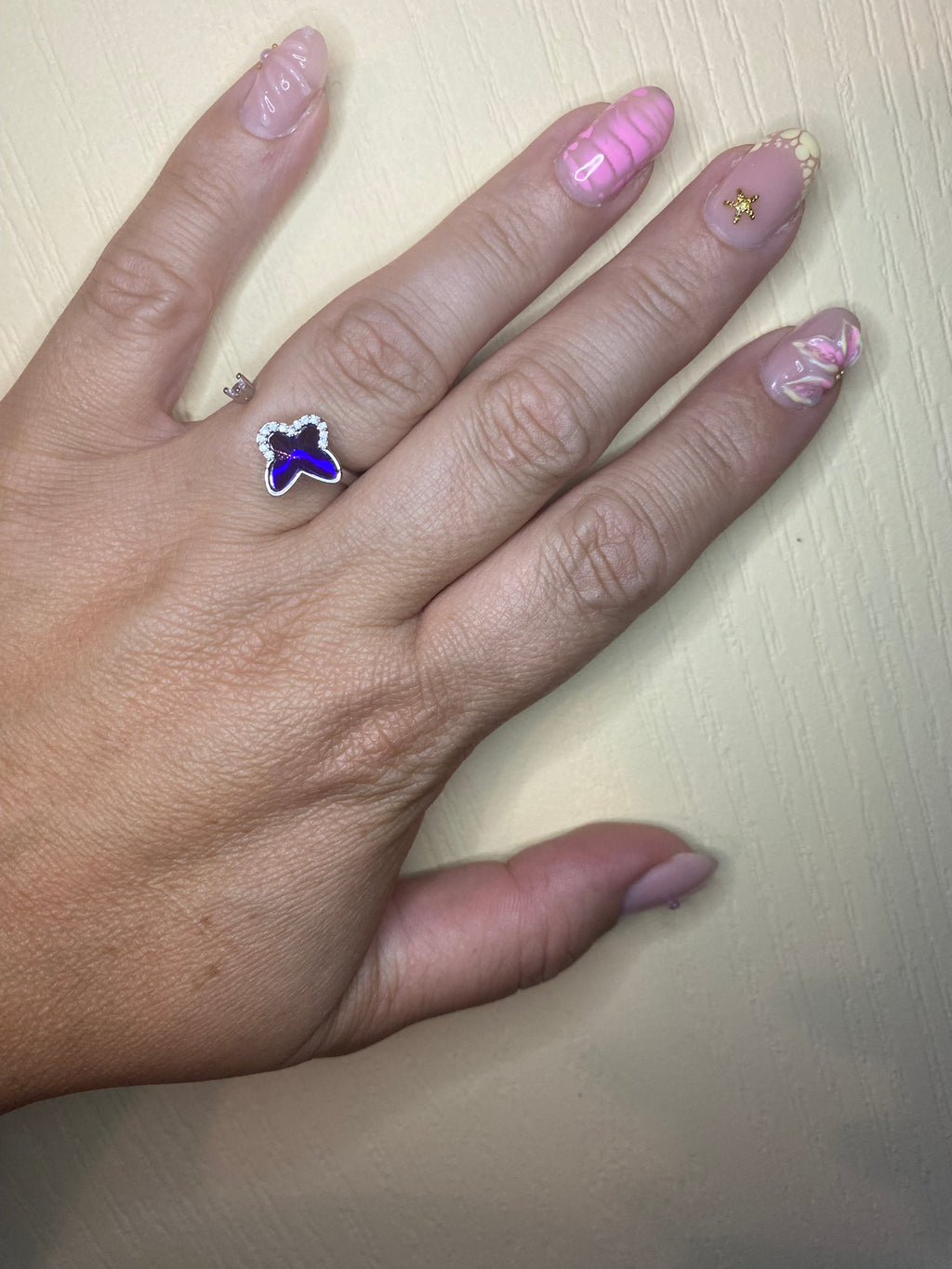 Bague papillon bleu et stress pivotant argentée anti-stress ajustable