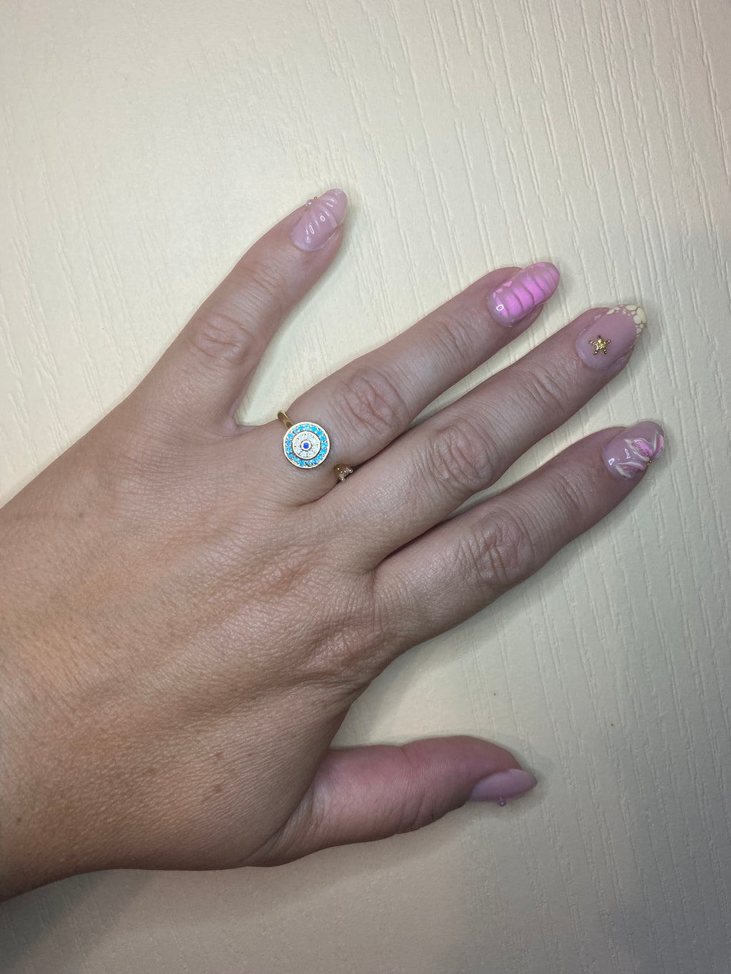Bague ronde bleue et or pivotante anti-stress ajustable