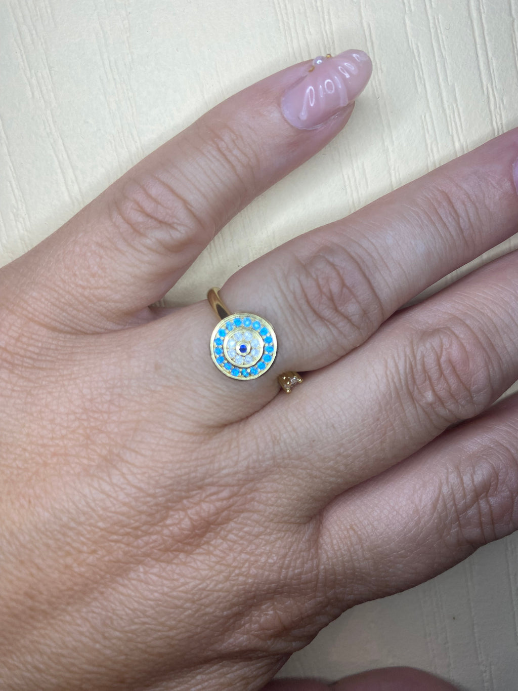 Bague ronde bleue et or pivotante anti-stress ajustable