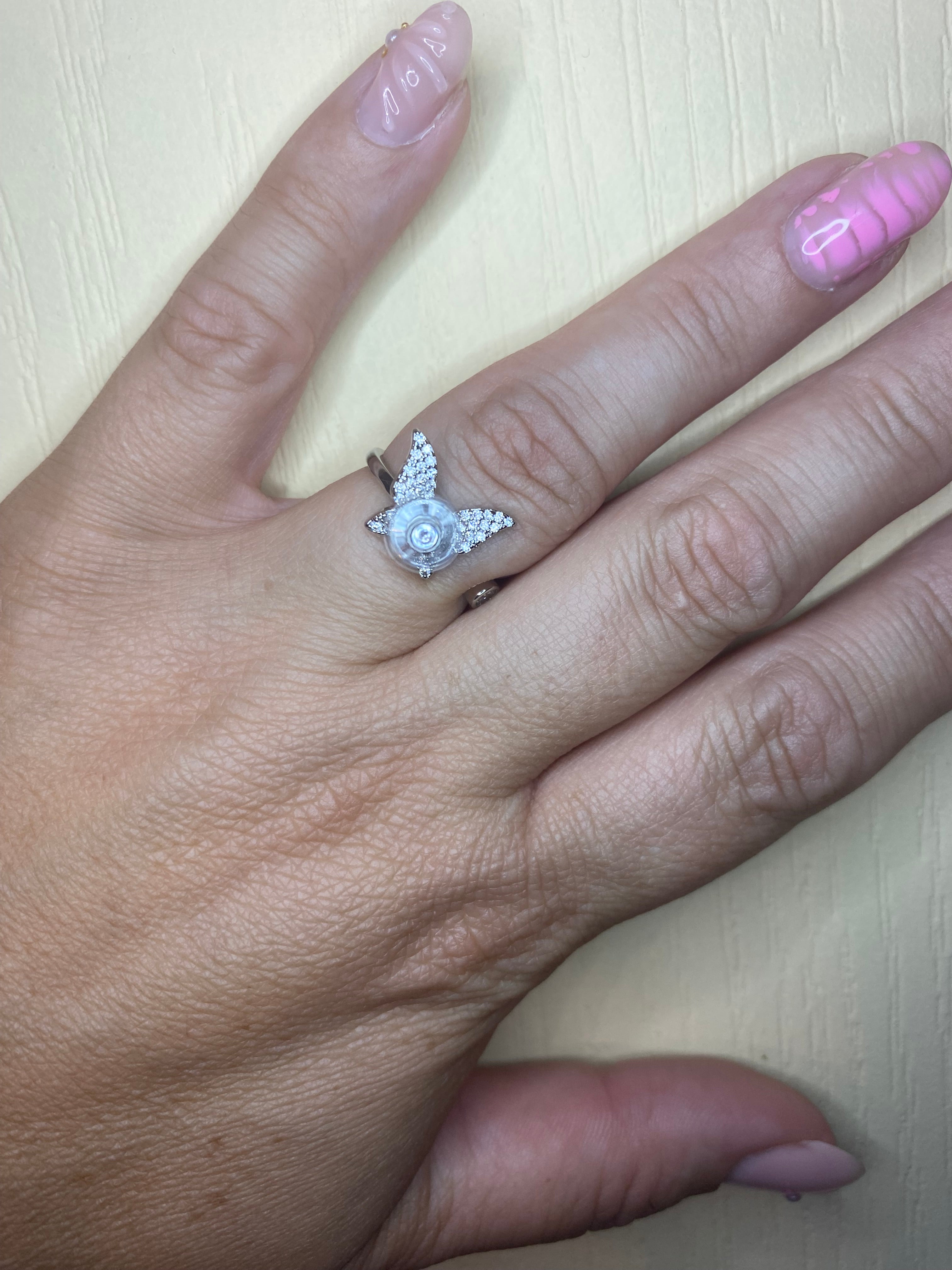 Bague papillon strass argenté intérieure fleur pivotante anti-stress ajustable