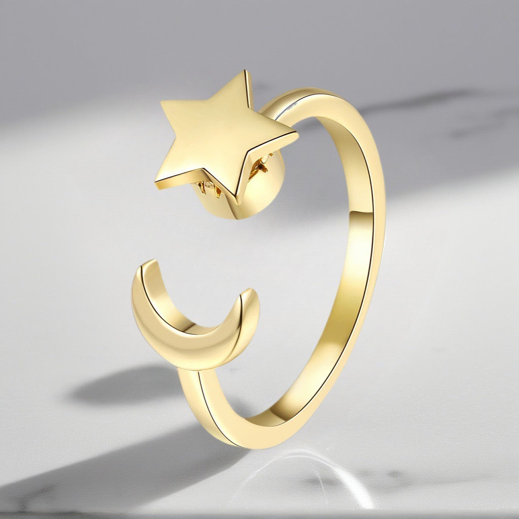 Bague étoile pivotante et lune anti-stress ajustable