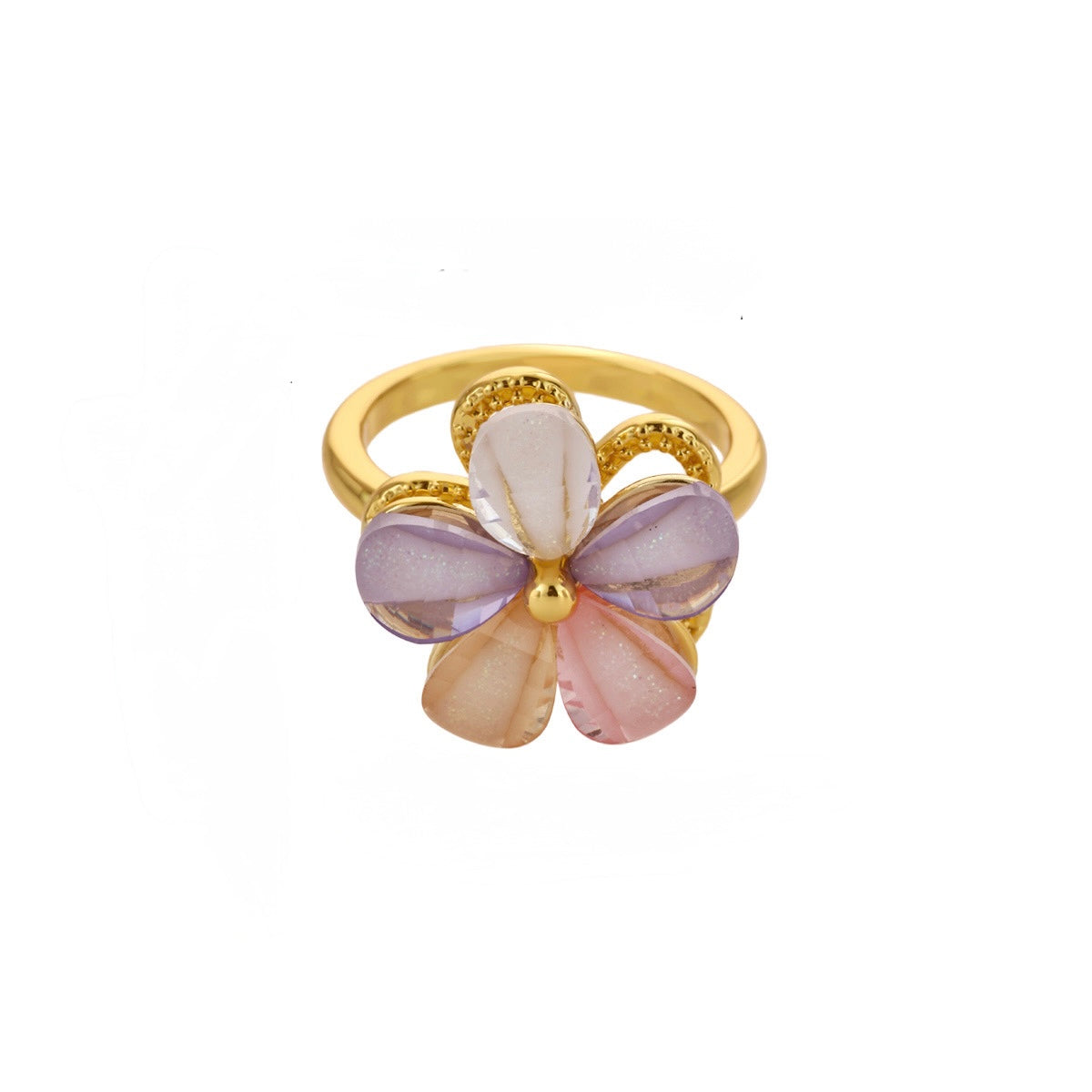 Bague fleur pailletée pivotante et anti-stress ajustable