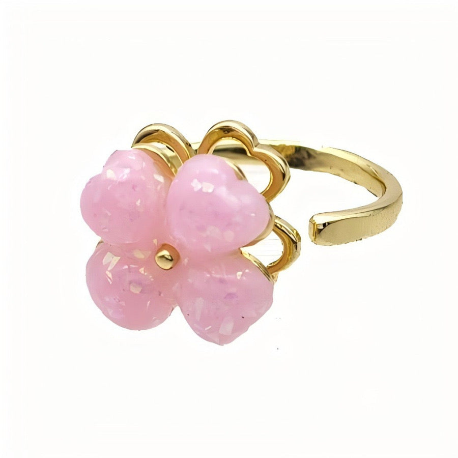 Bague trèfle pailleté pivotant anti-stress ajustable