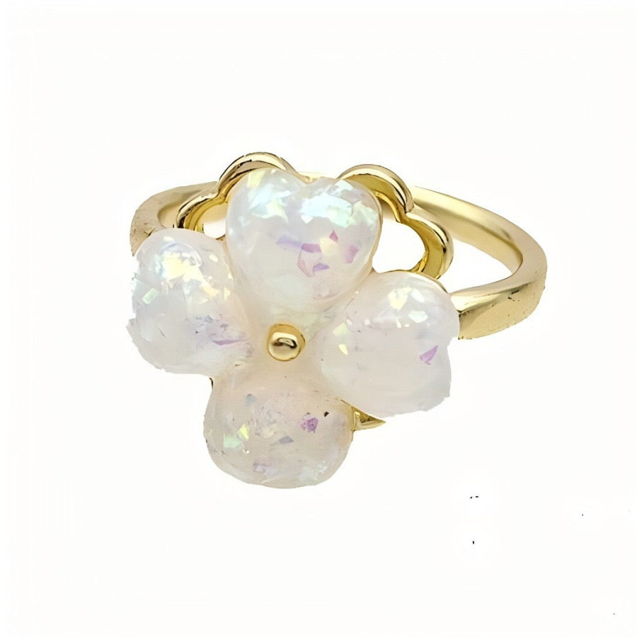 Bague trèfle pailleté pivotant anti-stress ajustable