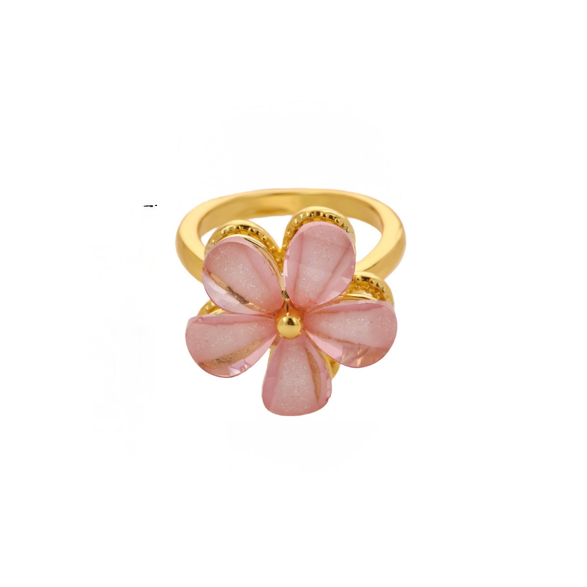 Bague fleur pailletée pivotante et anti-stress ajustable