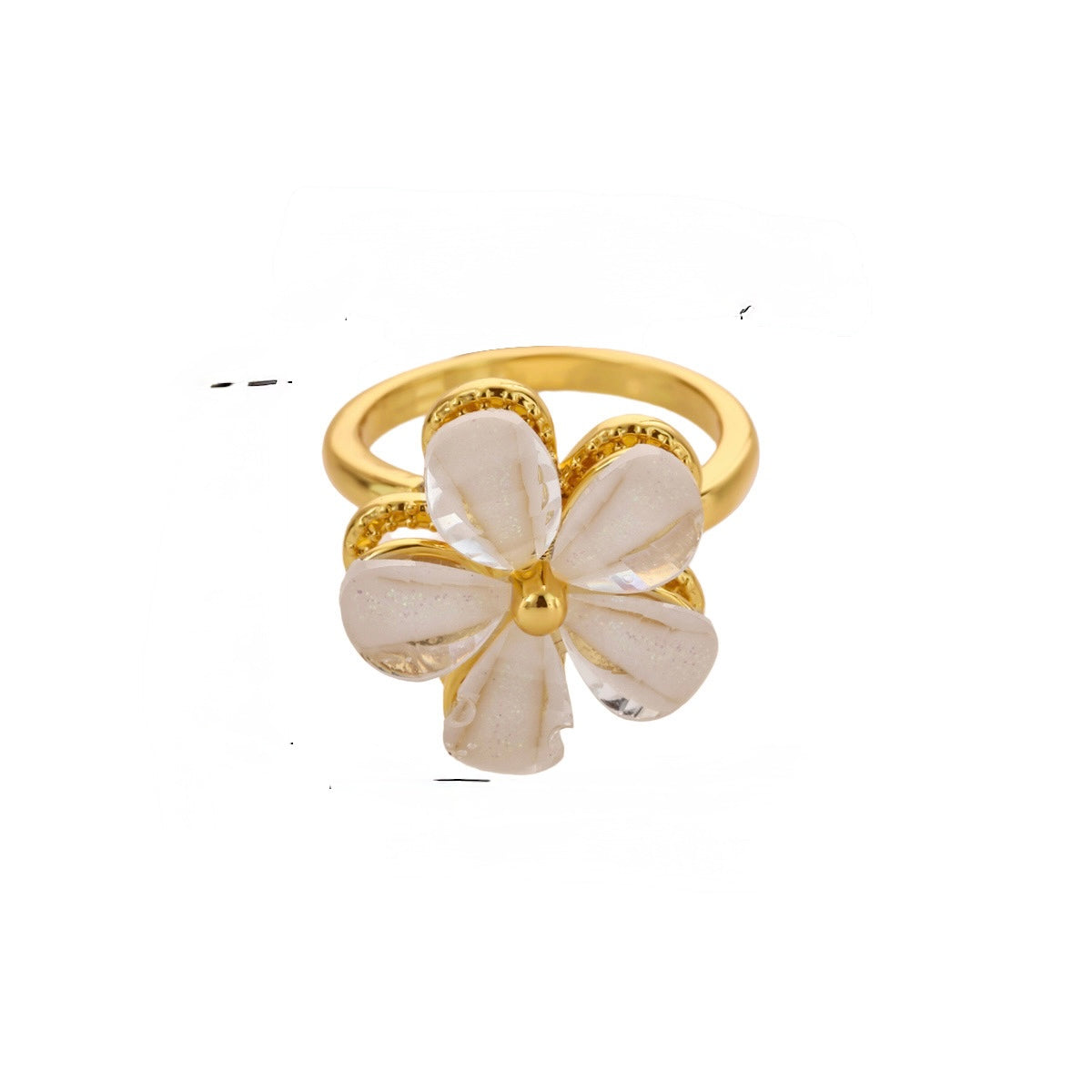 Bague fleur pailletée pivotante et anti-stress ajustable