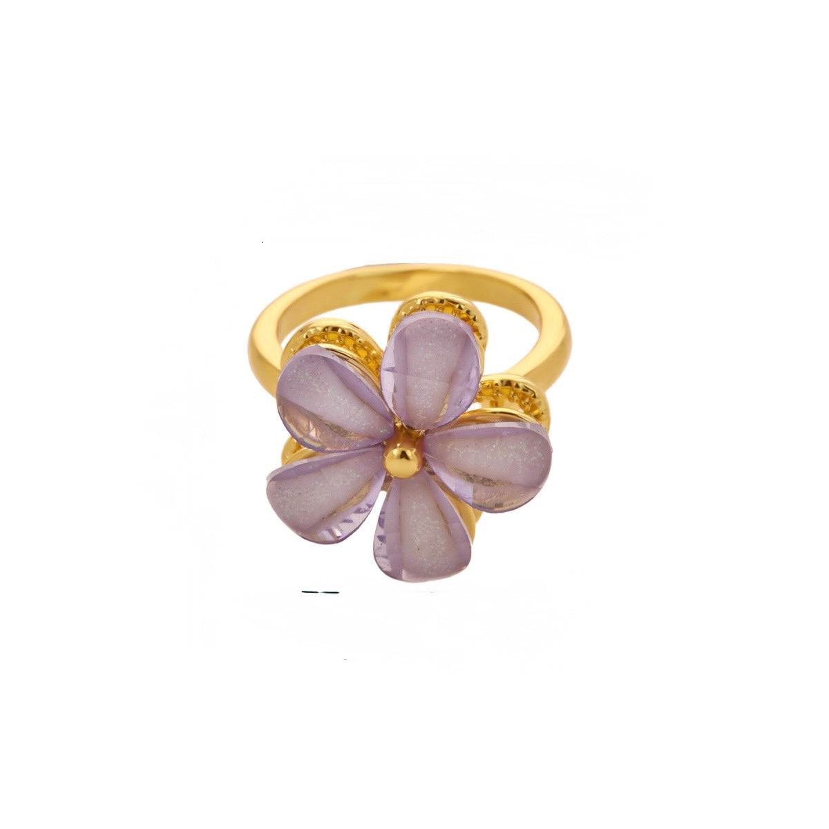 Bague fleur pailletée pivotante et anti-stress ajustable