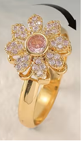 Bague fleur rose au cœur rose anti-stress ajustable et pivotante
