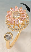 Bague fleur rose au coeur blanc anti-stress ajustable et pivotante