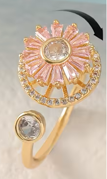 Bague fleur rose au coeur blanc anti-stress ajustable et pivotante