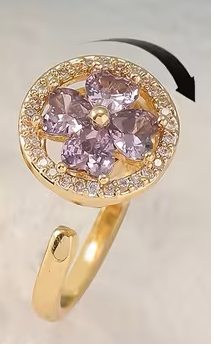 Bague trèfle violet avec rond strass anti-stress ajustable et pivotante